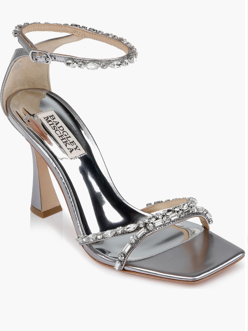 Badgley Mischka Silver Crystal Embellished Ankle-Strap Sandal
